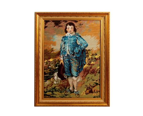 Large needlepoint canvas that represents the Rococo portrait, The Blue Boy, painted by Thomas Gainsborough (English, 1727-178