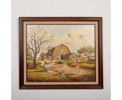 Original hand-embellished color serigraph on canvas by Korean-American artist C. Carson who depicts a rural Americana scene w