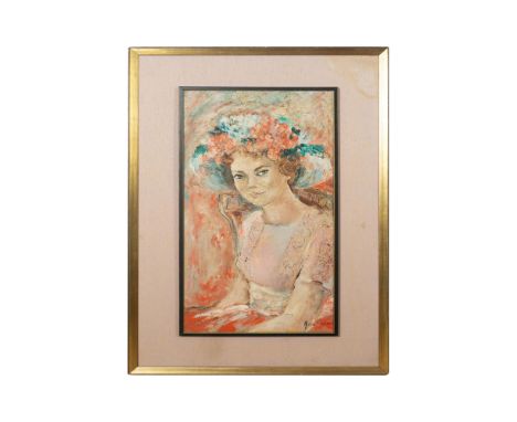 Impressionist style portrait of a young lady. Signed lower right. Measures 40.5" x 26" including frame, 30" x 15" image only.