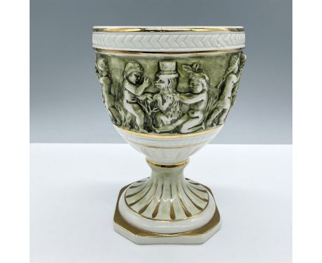 Features a green and white relief scenery of children in dynamic poses, decorated with gold accents and a glossy finish. MAS 
