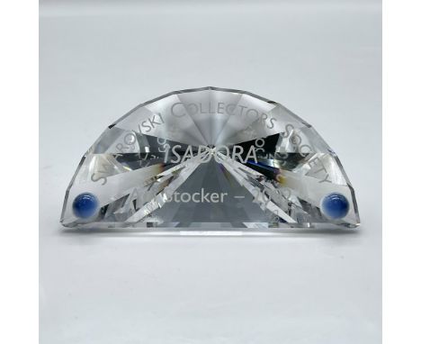 Cut crystal domed plaque with blue crystal corners announcing 2002 Isadora. Swarovski backstamp. 602383. This item has its or
