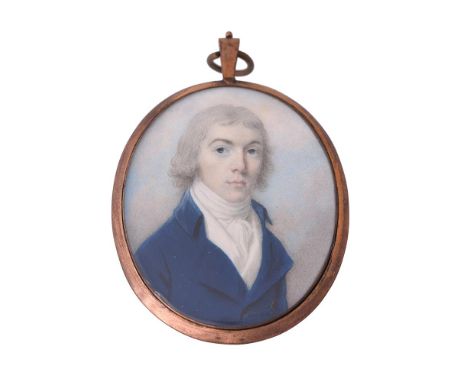 
	
		Y&nbsp;Samuel Shelley (British 1750-1808)
		A gentleman, wearing blue coat, white waistcoat, stock and chemise, his hair