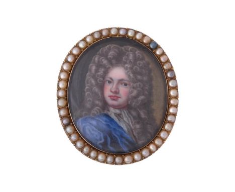 Circle of Charles Boit (Swedish 1663-1727) A gentleman, wearing blue coat, white stock and shirt, his powdered wig curled and