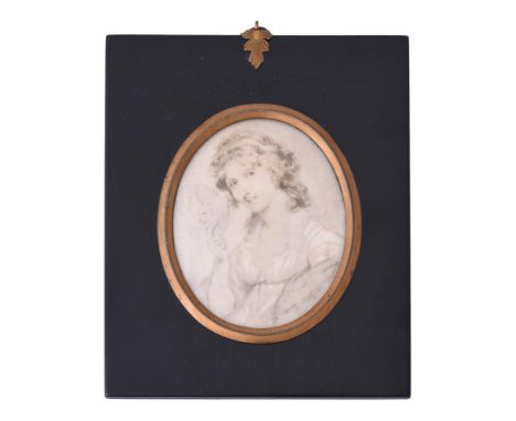 
	
		Y&nbsp;English School (18th century)
		Monochrome portrait miniature of a woman holding theatrical device of a mask, wea