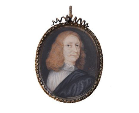 
	
		David des Granges (British c. 1611-1675)
		A gentleman, wearing white shirt and black robe, his natural hair worn to his