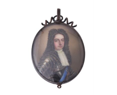 English School (17th century) A Royalist officer in armour, wearing blue sash and white cravat, his brown wig curled and worn