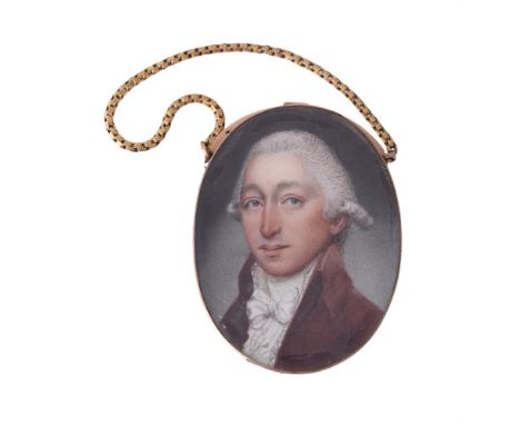 
	
		Y&nbsp;English School (18th century)
		A gentleman, wearing brown coat, white waistcoat, stock and chemise, powdered hai