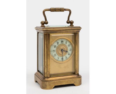 A miniature French Victorian carriage clock: the eight-day duration timepiece movement having a platform cylinder escapement,