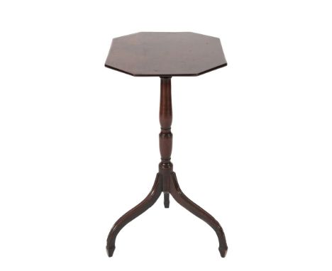 An early 19th Century mahogany octagonal occasional table:, the snap top on turned vase knopped column and moulded tripod ins