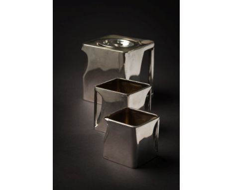 T. Wilkinson & Sons, 'The Cube' three -piece electro-plated tea service:  of modernist cube form, all pieces with stamped mak