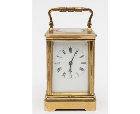 Drocourt, Paris, a French carriage clock: the eight-day duration movement having a platform lever escapement and striking the
