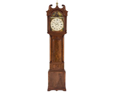 L.F. Corrin, Peel, a mahogany longcase clock: the eight-day duration movement striking the hours on a bell, with the 13½ inch