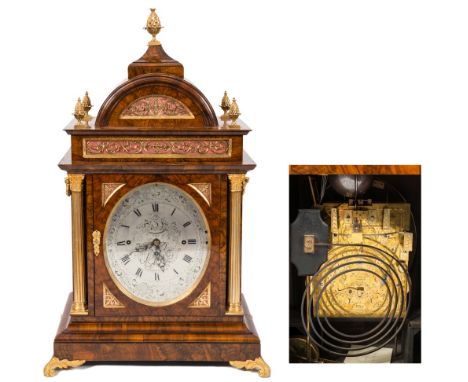 W Page, London, a large 19th century walnut and ormolu mounted chiming bracket clock: the eight-day duration, triple-fusee mo