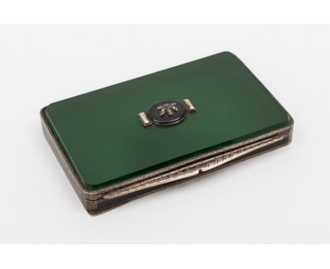 A George V silver and stained agate card case, maker Asprey & Co Ltd, London, 1932: of rectangular outline, the green agate l