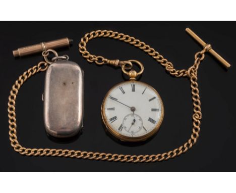 Charles Haseler. A gentleman's 18ct gold keywound lever open face pocket watch: with attached 15ct gold curb-link watch chain
