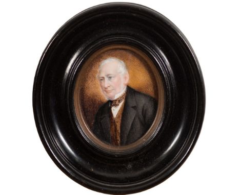 English School mid 19th Century - 
Miniature portrait of a gentleman, head and shoulders with short grey hair, wearing a blac