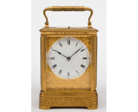 Drocourt, Paris, an engraved carriage clock: the eight-day duration movement having a platform lever escapement and striking 