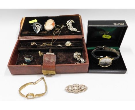 A small quantity of costume jewellery items including a ladies gold plated Favre-Leuba watch &amp; a gents Rotary