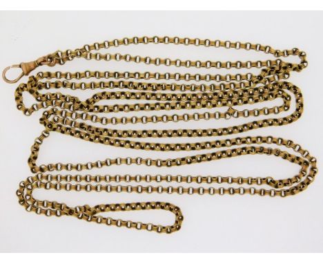 A Victorian 9ct gold long guard muff chain, 53in long, 16.4g