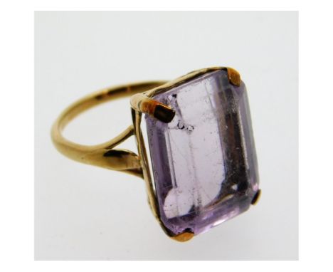 A yellow metal ring, electronically tests as 10ct gold, set with pale amethyst, stone is abraided, size K/L, 5g