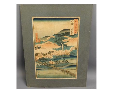 A mounted Japanese woodblock style print, image size 13.75in x 9.5in