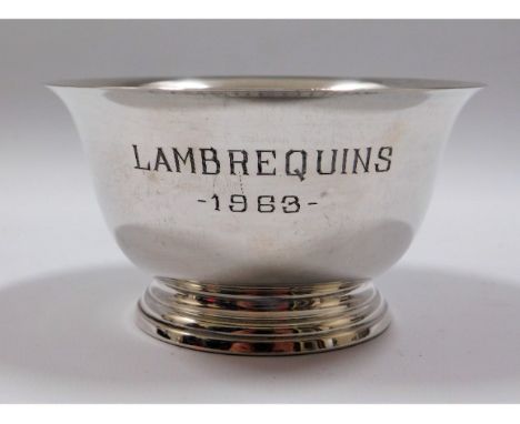 After Paul Revere, a reproduction American sterling silver bowl inscribed "Lambrequins 1963", 2.5in high, 109g