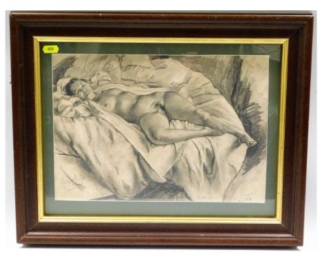 A framed pencil sketch by Anthony Tewfik titled "Karen", image size 14in x 9.75in