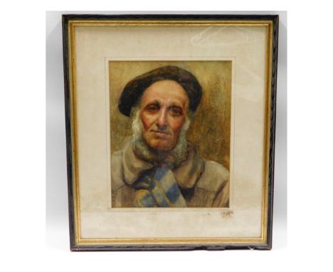 A framed portrait watercolour of man, possibly by Looe artist &amp; former model &amp; friend of Henry Scott Tuke, Lindsay De