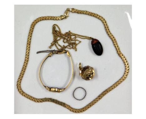 A heavy gauge gold plated necklace, a plated chain with nut pendant &amp; other costume items
