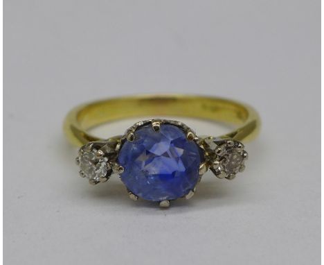 An 18ct gold, sapphire and diamond ring, 3.35 carat sapphire weight, weight 4.1 g, size O