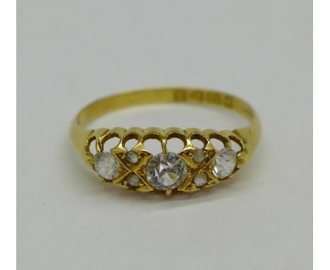 An 18ct gold and white stone ring, Chester 1911, weight 1.8g, size N