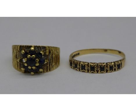 Two 9ct gold rings, one lacking a stone, weight 5.2g, sizes L and V