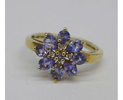 A 14ct gold, tanzanite and diamond ring, weight 2.6g, size P