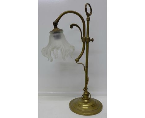 A brass table lamp