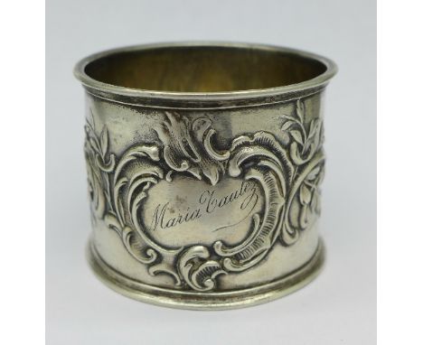 A continental .800 silver napkin ring, weight 28g