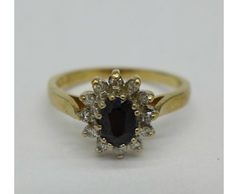 A 9ct gold, sapphire and cubic zirconia set ring, weight 2.5g, size N