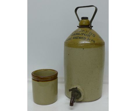 A stoneware flagon, C. Vickers, Carlton, Home Brewed Ales and one other stoneware jar