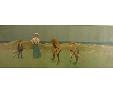 I Hassalt
Putting
Coloured lithograph, 25.5cm x 68cm
and an etching Malcolm Patterson, St Andrews from the Links, signed and 