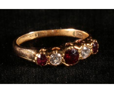 Five stone ruby and diamond ring, in gold '18ct'