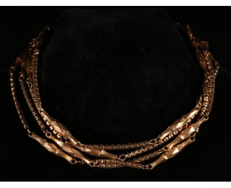 Gold long chain with faceted links at intervals