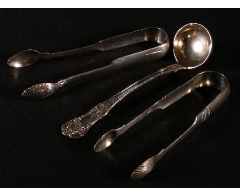 Silver sugar tongs Edinburgh 1826 another Glasgow 1841 and a toddy ladle, Glasgow 1836, 5oz (3)