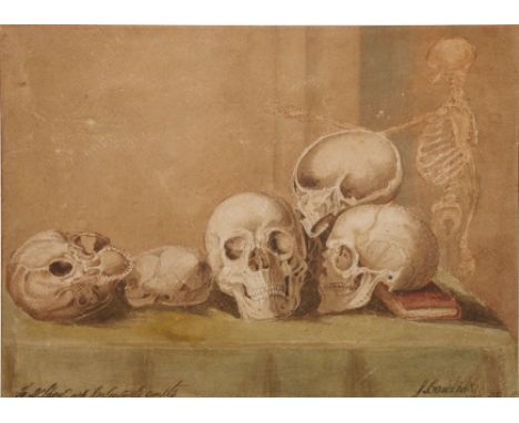 J CONSTABLE
Skulls
Signed and dated 1843, watercolour, 25cm x 34cm
Inscription lower left reads 'To D Shaw with Jn Constables