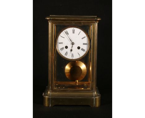 French brass four glass mantle clock with anchor escapement, 30cm tall CONDITION REPORT: Gilding worn away
Handle to door mis