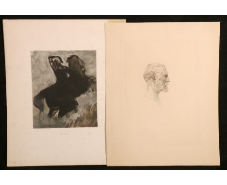 Rodin, drypoint print of Antonin Proust, c1884-1888, Delteil 10.IV, and an aquatint of a horse and rider