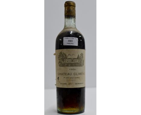 A VINTAGE BOTTLE OF CHATEAU CLIMENS 1934 CRU HAUT - BARSAC WINE