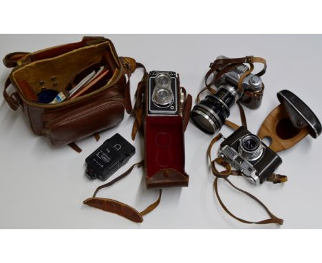 VARIOUS VINTAGE CAMERAS &amp; ACCESSORIES &amp; CARRY BAG, VOIGTLANDER, ROLLOP ETC     