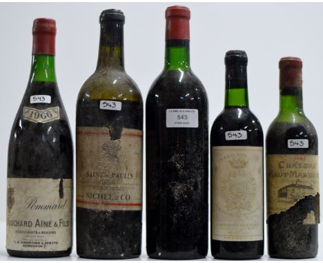 5 VARIOUS BOTTLES OF ANTIQUE/VINTAGE WINE INCLUDING CHATEAU HAUT - MARBUZET, SAINT PAULIN, CHATEAU GRUAUD - LAROSTE GRAND VIN