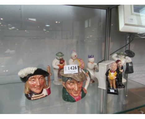 Two Royal Doulton character jugs "The Poacher" and "Aramis", plus seven other Royal Doulton ceramic figures including The Sno