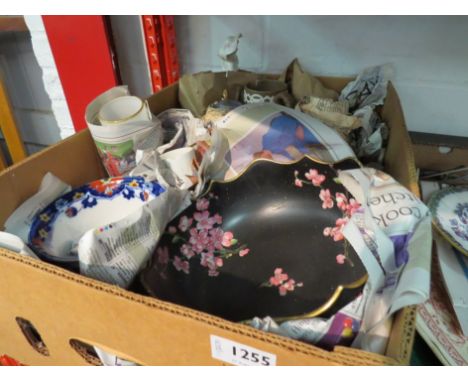 A box of assorted china and glass including pastille burners, Royal Staffordshire and Royal Worcester