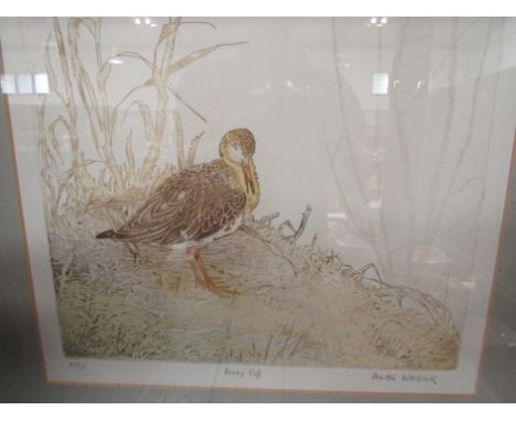 A limited edition print after Martin Woodcock "Dozing Ruff" 41/125, framed and glazed  